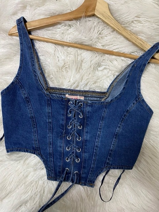 Lone Star Tops - New Lone Star Denim Lace-Up Corset Tank Top - Blue